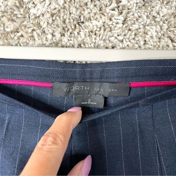 Worth New York Pants Women’s 2 Navy Blue Knit Pin Striped Flare Dress Pants NWT - Picture 3 of 6